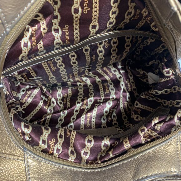 TIGNANELLO Metallic Bronze Leather Hobo Bucket Shoulder Bag + Keychain, Wallet - Picture 12 of 14